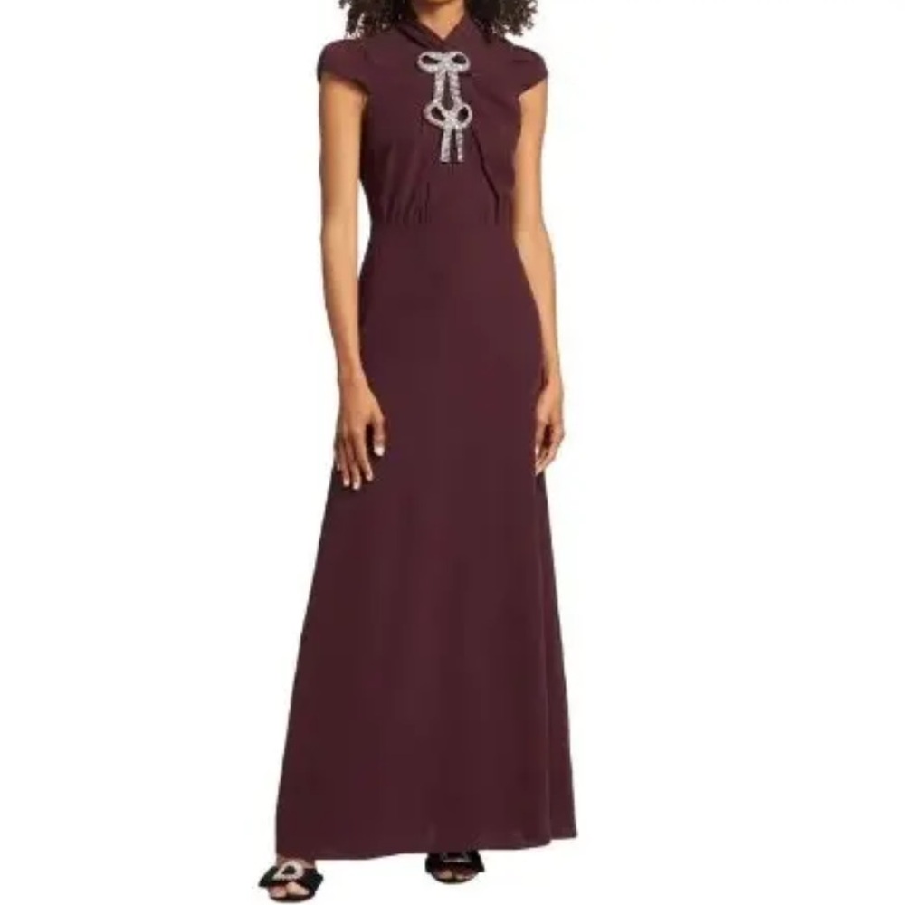 Self-Portrait Stretch Crepe Embellished Bow Maxi Dress Size 6 NWT